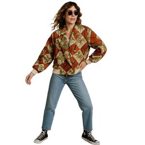 LS Collections Retro Colorful Equestrian‎ 80s Bomber Style Jacket One Size O/S
